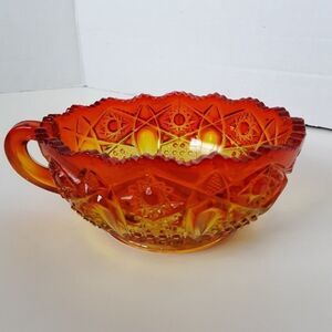 Vintage LE Smith Amberina Glass Orange Red Candy Dish